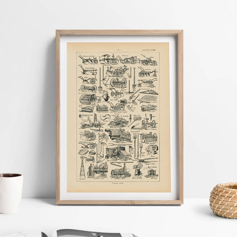 Agriculture Farming Poster - 농업 장비 농업 도구 골동품 인쇄