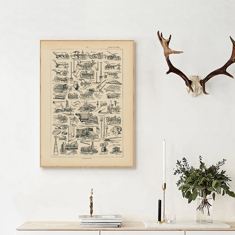 농업 장비 농업 도구 골동품 인쇄 백과 사전 오래된 차 - Agriculture Farming Poster 리뷰 및 가격